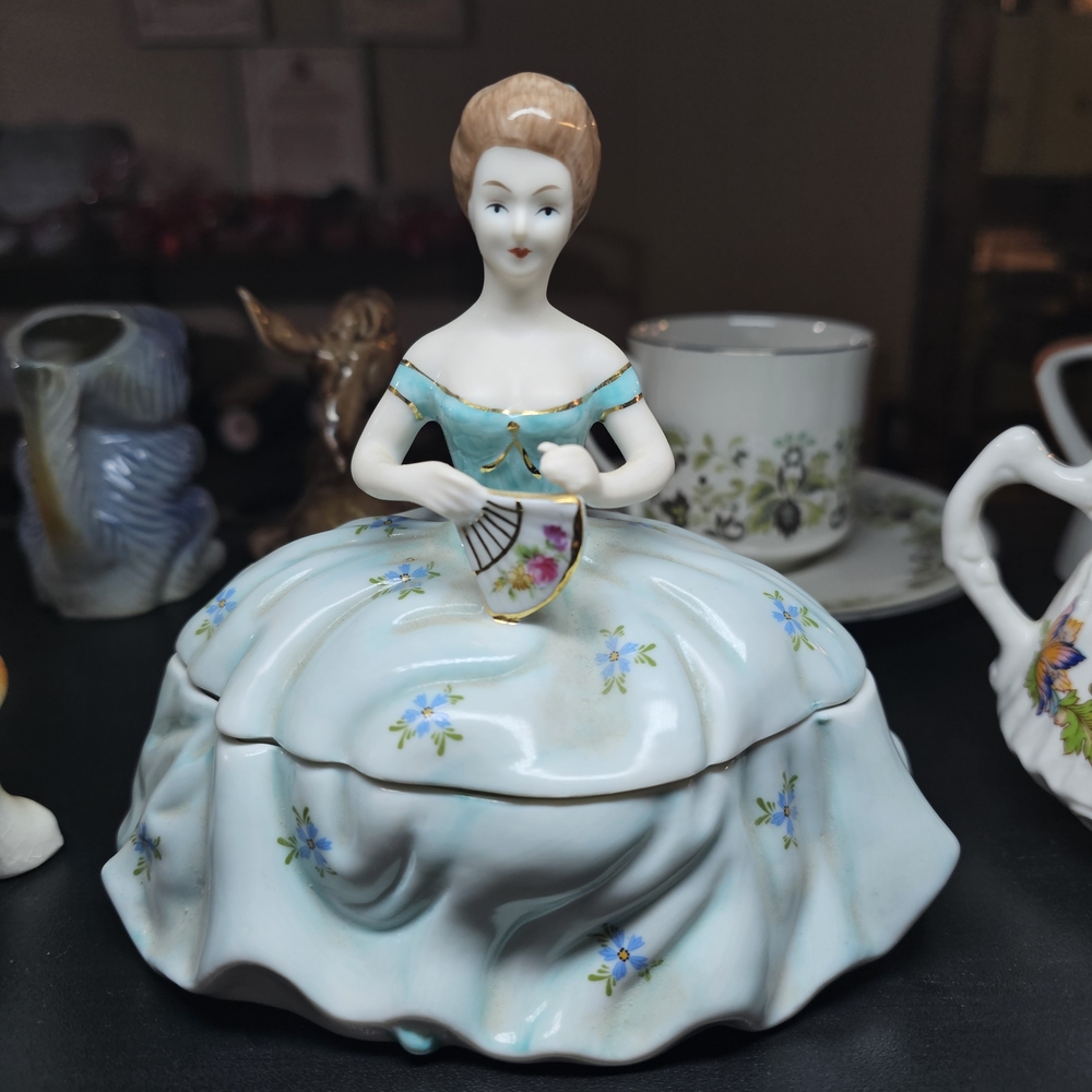 Limoges Porcelain Lady with Blue Floral Dress